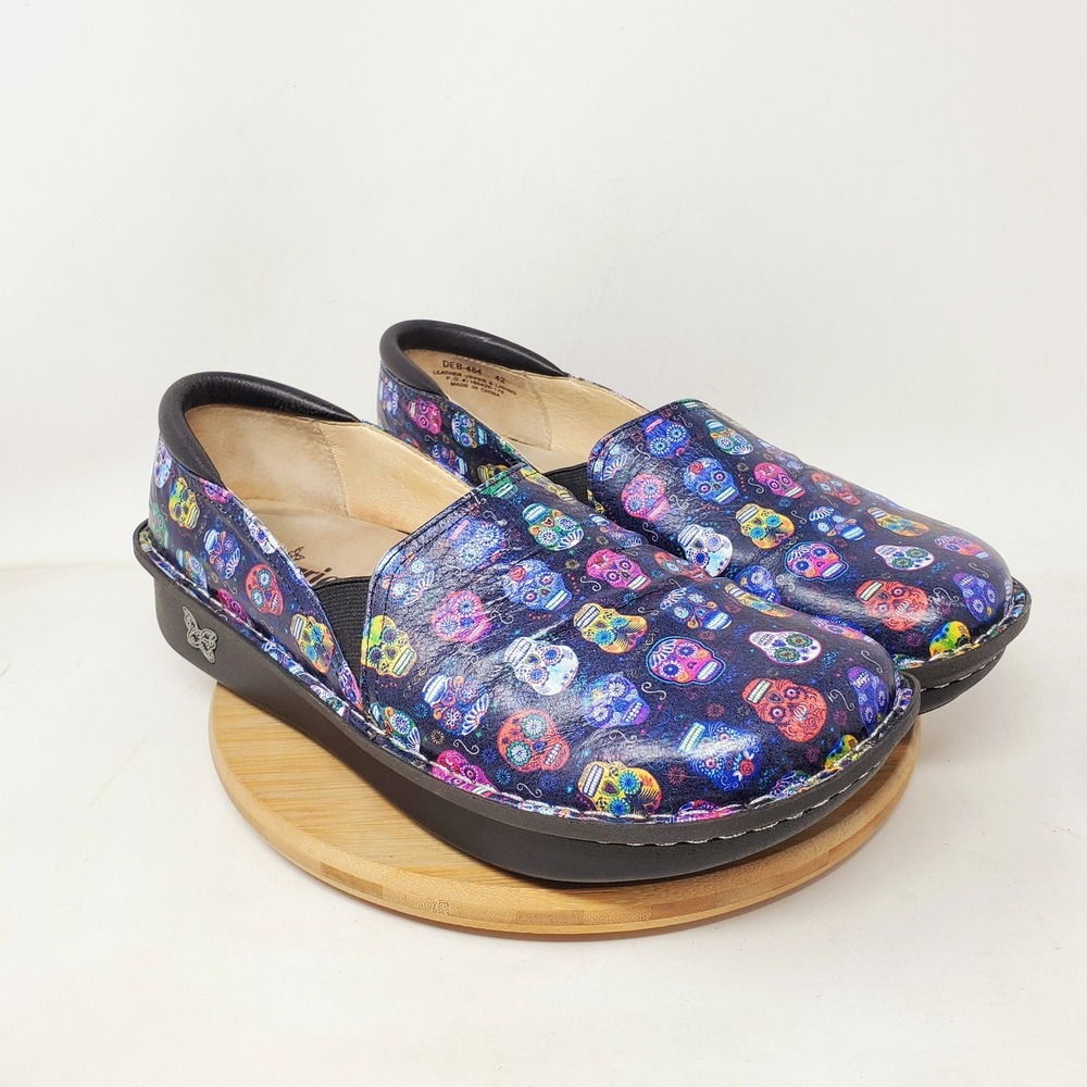 Alegria Debra Clogs Womens 42 Black Purple Pink‎ Sugar Skulls Loafer Shoes - Picture 4 of 15